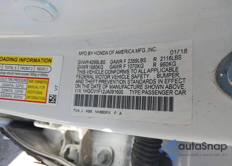 2018 Honda Accord Lx from USA, damaged, VIN 1HGCV1F12JA091600